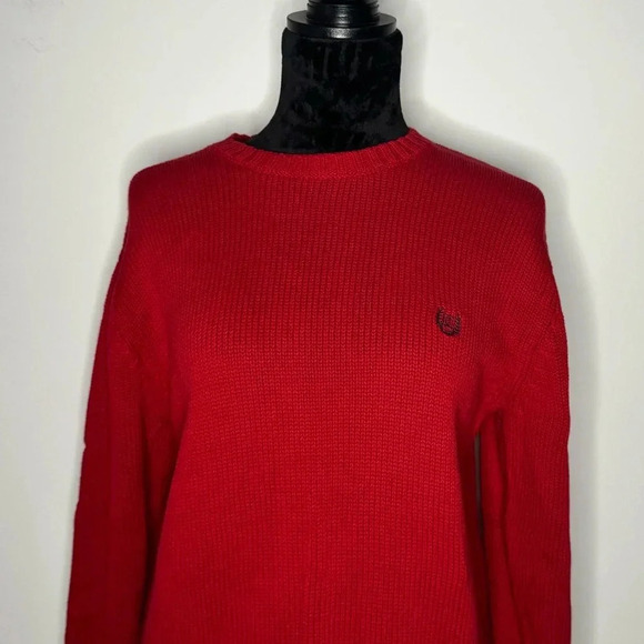NWOT VTG Chaps Logo Red Embroidered Knit Crew Neck Pullover Grandpa Sweater - Picture 3 of 13